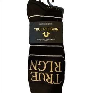 men's three pack true religion black with white stripes socks